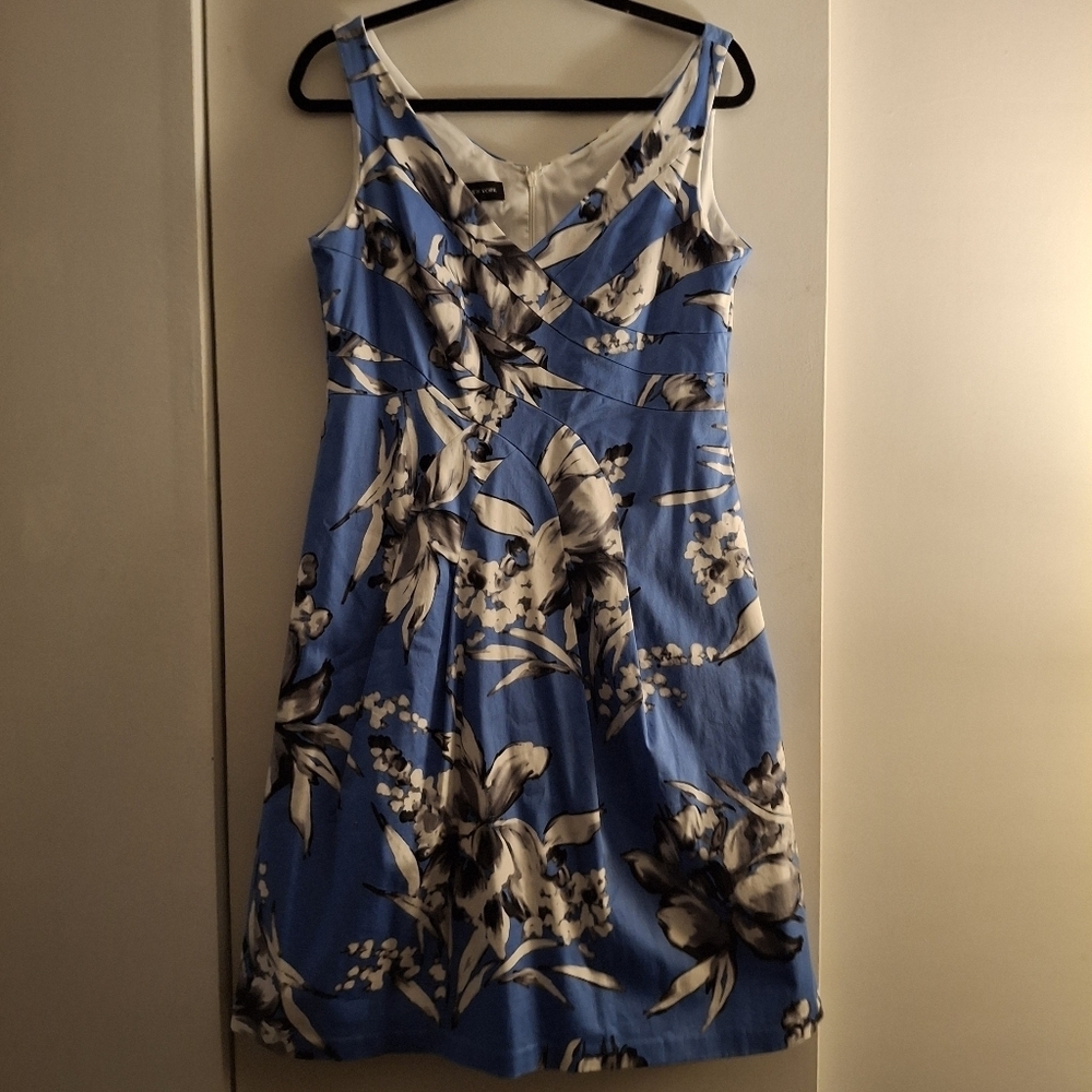 Jones New York Blue And White Women's Floral Midi Sleeveless Dress